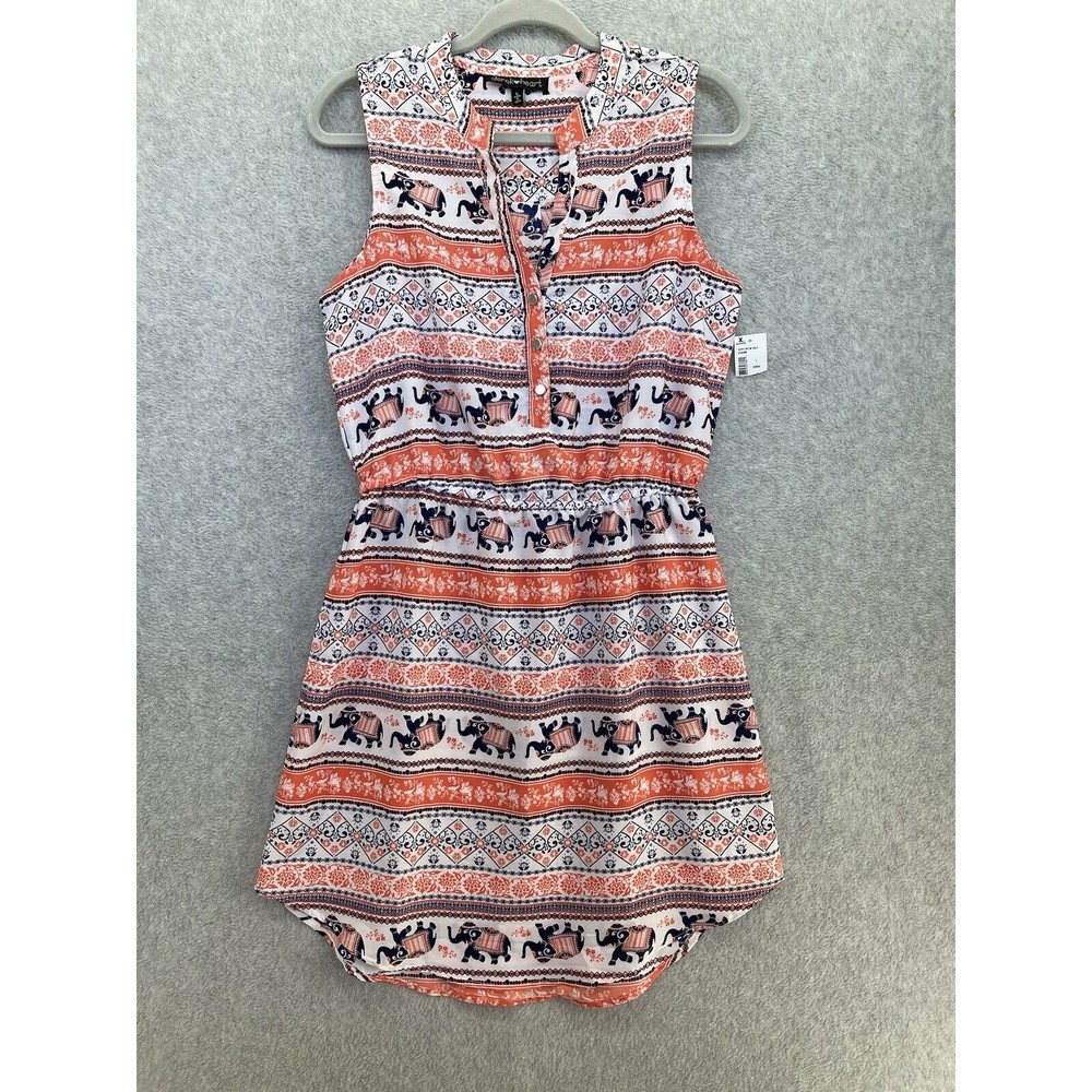 Derek Hart Women's Dress Sleeveless Midi Half Button Orange Batik Elephant print